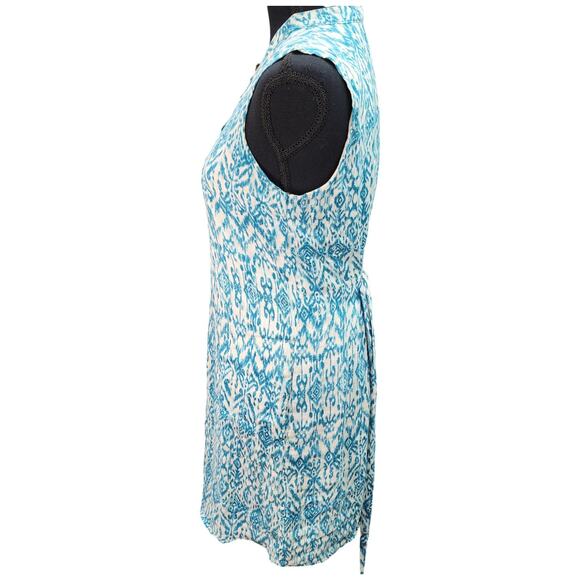 Cynthia Rowley Dress Women 2 Blue Linen Sleeveless Geometric Print Lined Pockets - Picture 7 of 15
